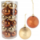 Plastikinių kamuoliukų rinkinys Auksiniai rudi 24 vnt. 8 cm Eglutės papuošimui