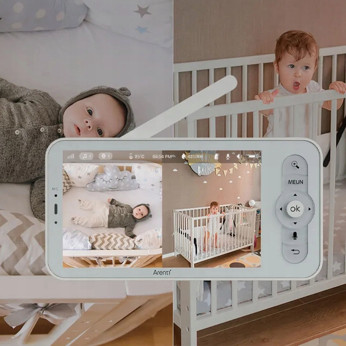 Elektroninės auklės rinkinys su kamera, Wi-Fi ekranu Arenti AInanny, 2 vnt. sukamasis