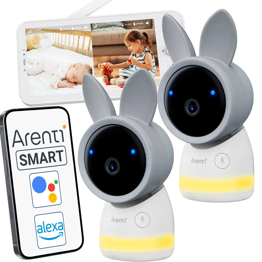 Elektroninės auklės rinkinys su kamera, Wi-Fi ekranu Arenti AInanny, 2 vnt. sukamasis