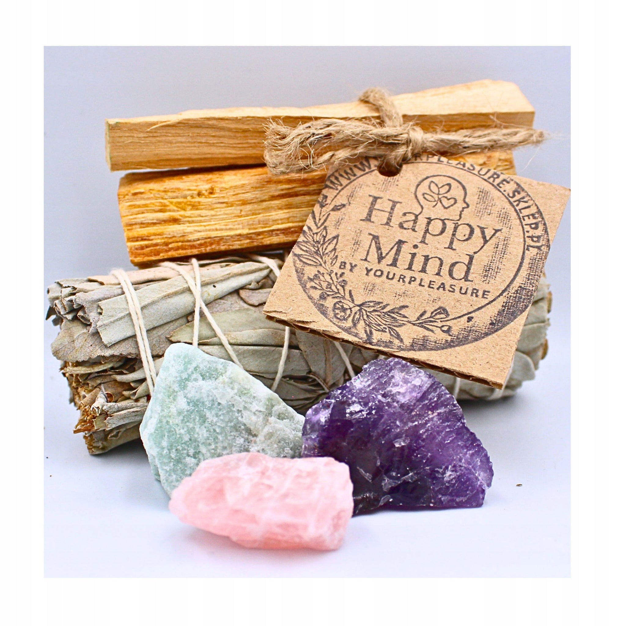 Valymo rinkinys: Palo Santo, šalavijas Akmenys: Ametistas, Kvarcas, Nefritas