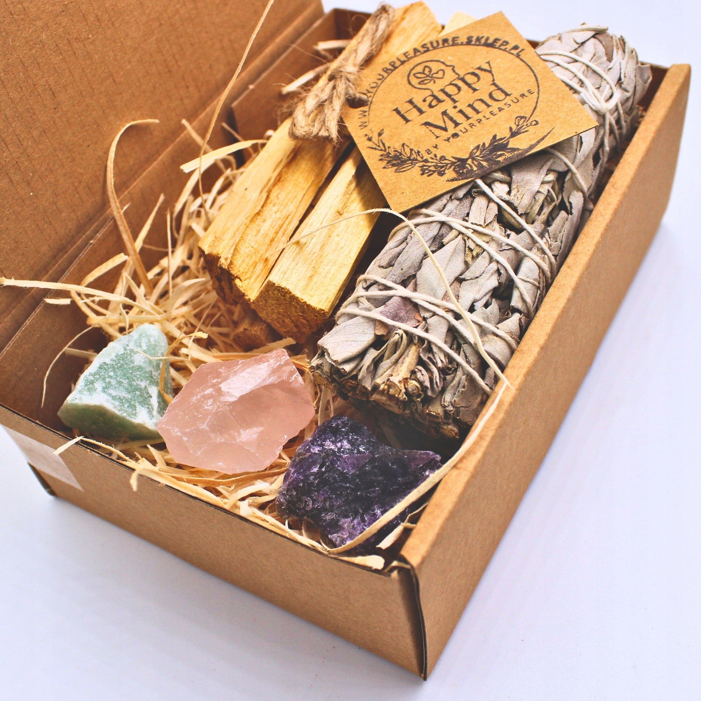 Valymo rinkinys: Palo Santo, šalavijas Akmenys: Ametistas, Kvarcas, Nefritas