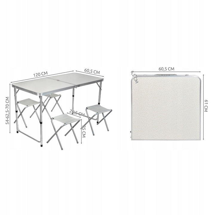 Turistinis stalo ir kėdžių komplektas 5 in 1 sulankstomas stalas 4 kėdutės stovyklavimui