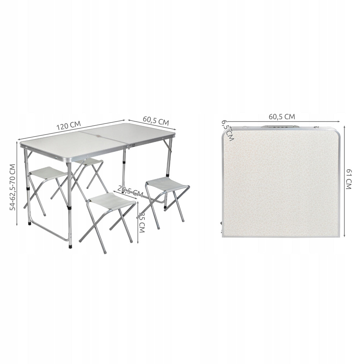 Turistinis stalo ir kėdžių komplektas 5 in 1 sulankstomas stalas 4 kėdutės stovyklavimui