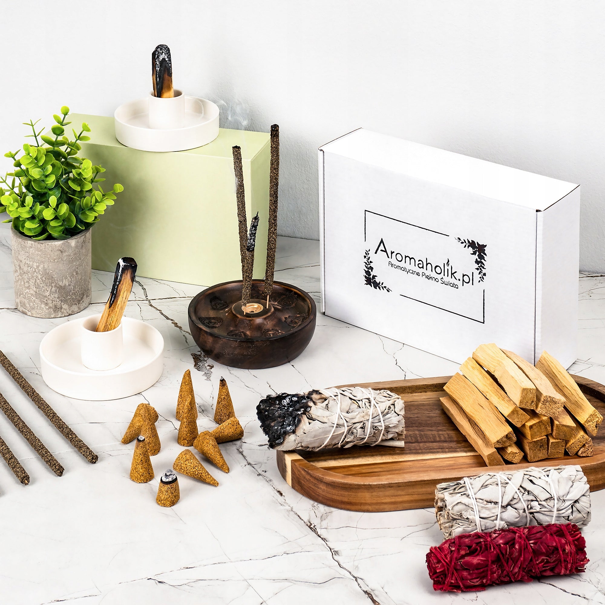 Dovanojamų rinkinių rinkinys - Keraminis stovas Natūrali Palo Santo smilkalai iš PERU