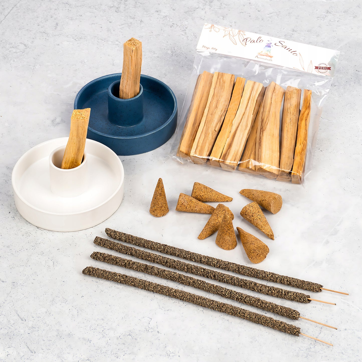 Dovanojamų rinkinių rinkinys - Keraminis stovas Natūrali Palo Santo smilkalai iš PERU
