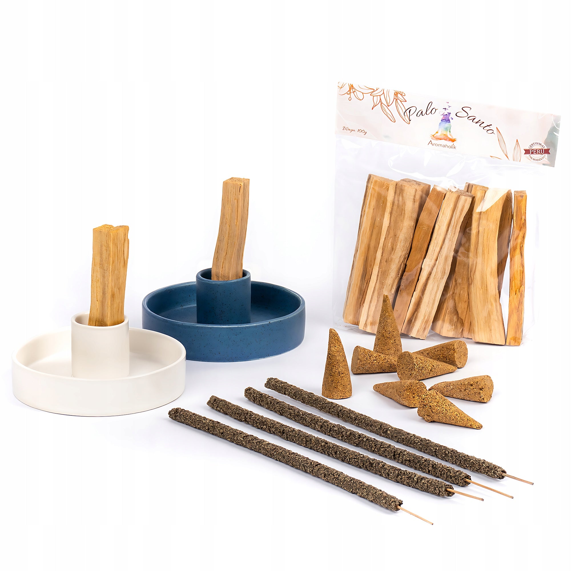 Dovanojamų rinkinių rinkinys - Keraminis stovas Natūrali Palo Santo smilkalai iš PERU