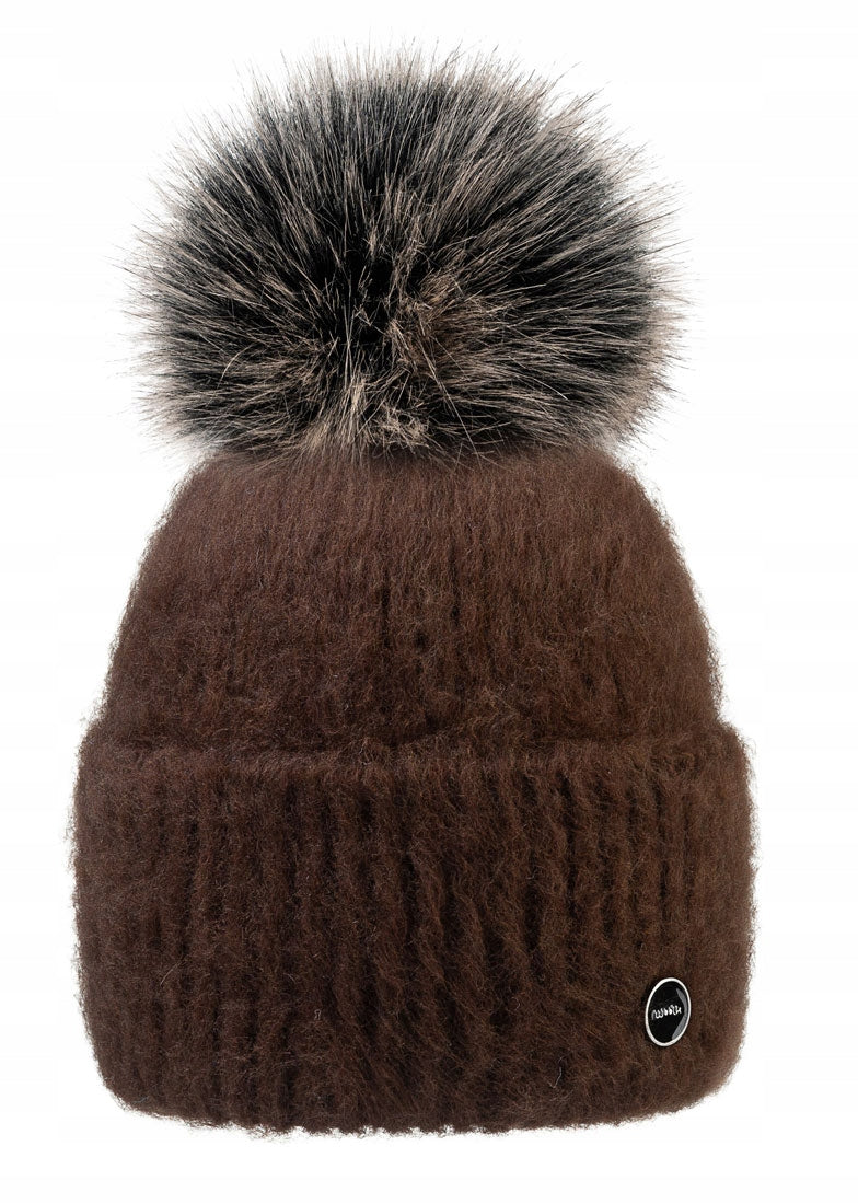Zieminė moteriška megzta kepurė Šilta vilna su pomponu Woolk FREYA