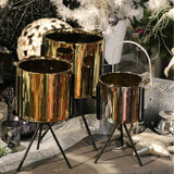 Auksinė keraminė vazono dengiamoji ant metalinio trikojo 30x16cm KALĖDINĖ DEKORACIJA