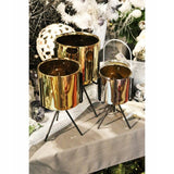 Auksinė keraminė vazono dengiamoji ant metalinio trikojo 30x16cm KALĖDINĖ DEKORACIJA