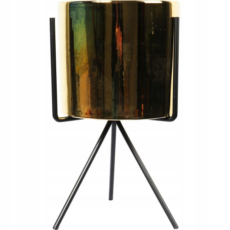 Auksinė keraminė vazono dengiamoji ant metalinio trikojo 30x16cm KALĖDINĖ DEKORACIJA