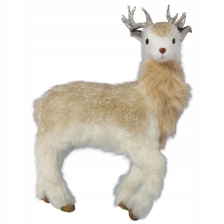 Auksinis elnias su kreminiu kailiuku Kalėdinė dekoracija 45cm OZODBA
