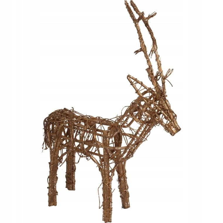 Auksinis rotanginis elnias su blizgučiais, dekoratyvinė figūrėlė, 48 cm, skirta dovanai