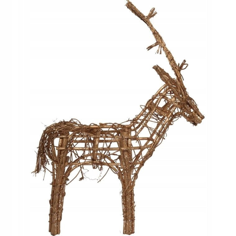 Auksinis rotanginis elnias su blizgučiais, dekoratyvinė figūrėlė, 48 cm, skirta dovanai