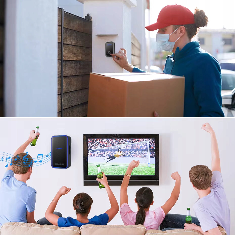 Belaidis vandeniui atsparus IP44 skambutis, ilgas veikimo nuotolis namų durims, varteliams