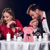 Meškiukas iš rožių LED dovana mamai, merginai, močiutei, amžina rožė, rinkinys 25 cm