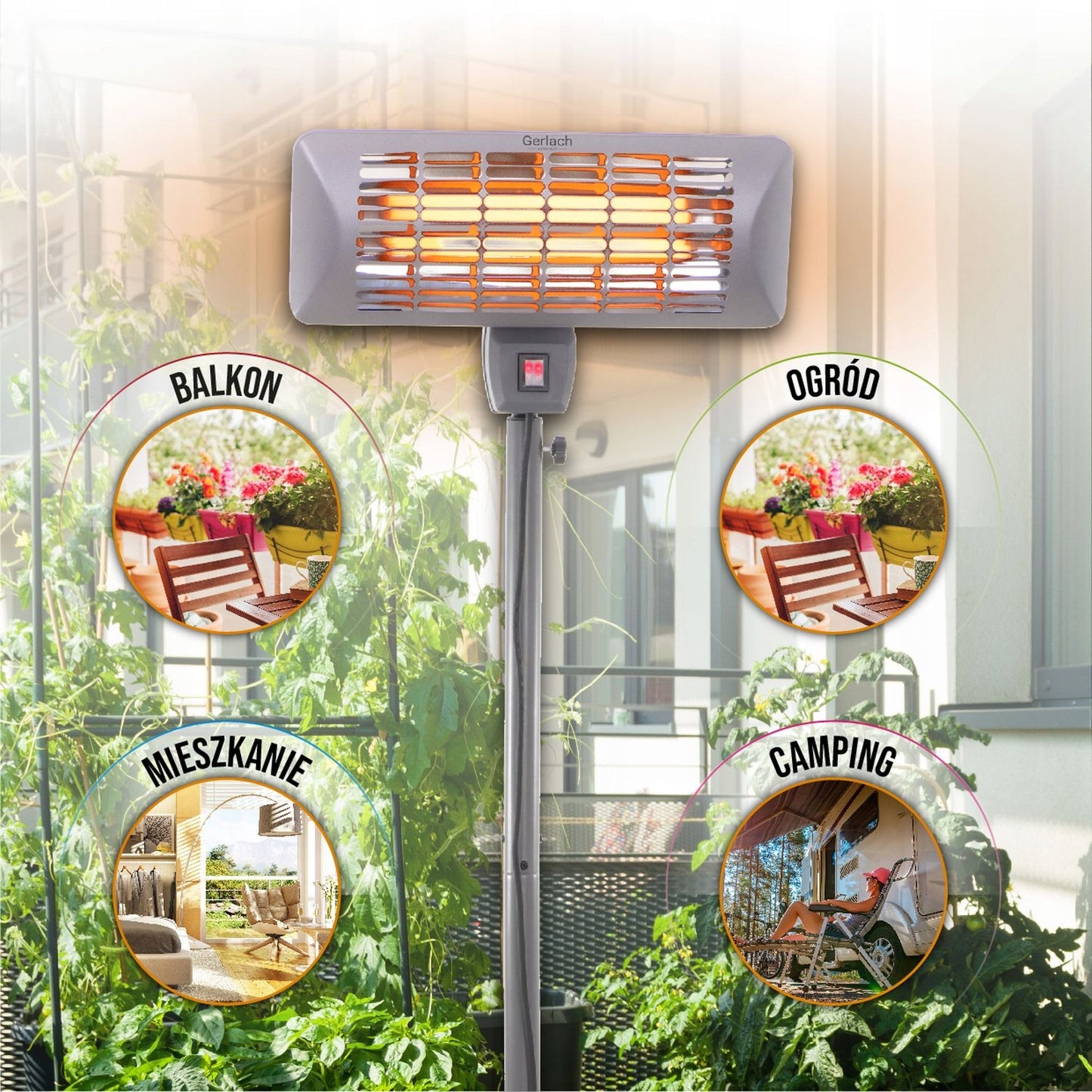 Stojantis šildytuvas IP24 terasai, pavėsinei, balkonui Camry CR 7737 202cm 2000W