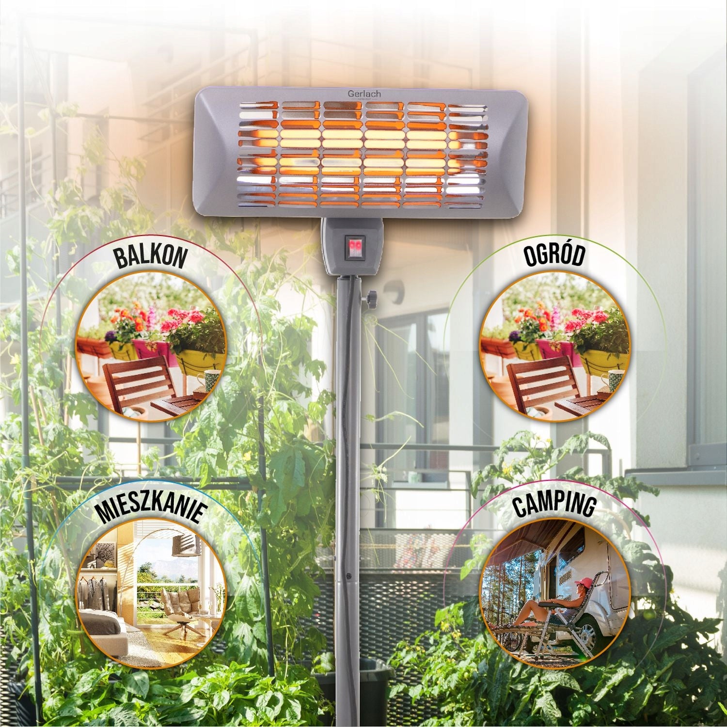 Stojantis šildytuvas IP24 terasai, pavėsinei, balkonui Camry CR 7737 202cm 2000W