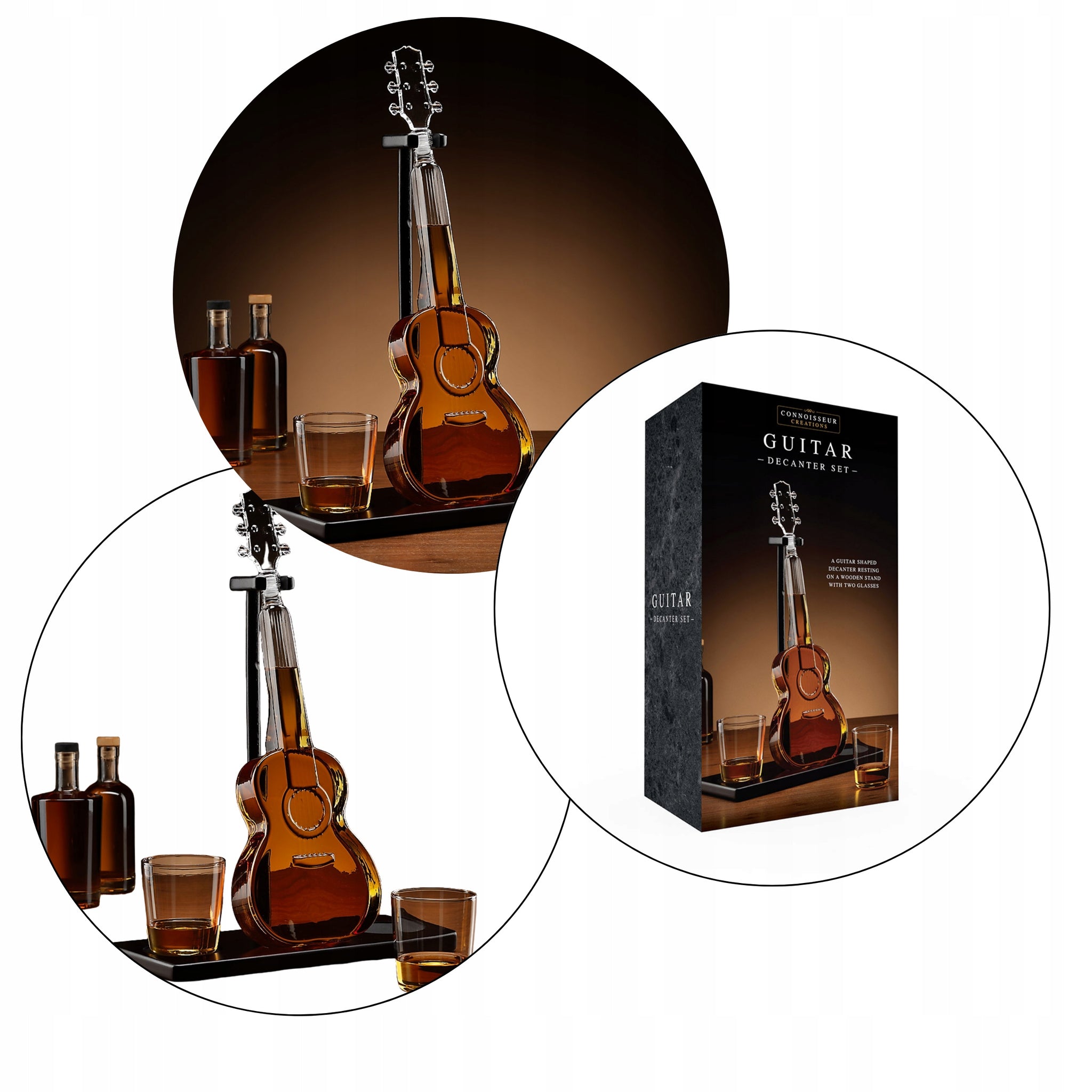 Viskio taurė GITARA Dovanų rinkinys su stiklinėmis, dovana gitaristui