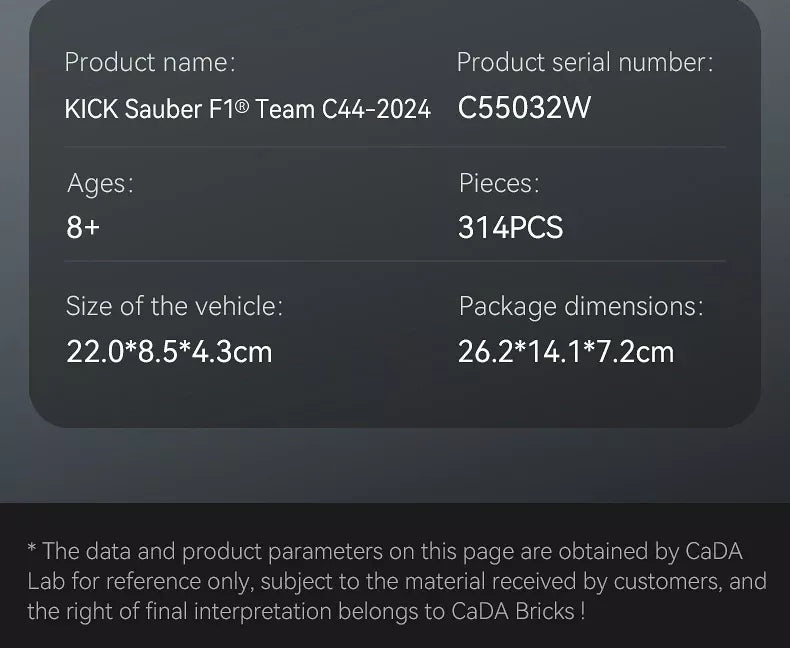 Konstruktorius CaDA Formula 1 bolidas KICK SAUBER F1 TEAM C44 314 el. C55032W