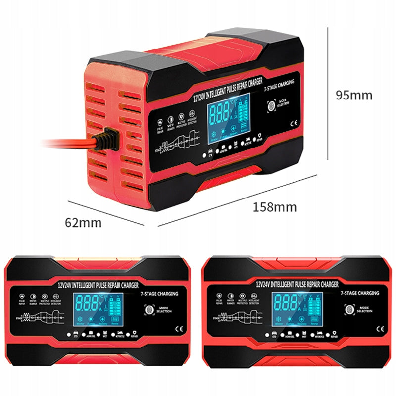 AUTOMATINIS SUMANUS AKUMULIATORIAUS KROVIKLIS Įkroviklis LCD 24V 12V 10A